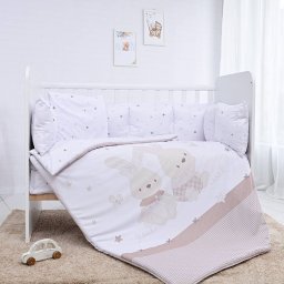 Set Lenjerie Lorelli Ranforce 8 piese Protectii Laterale Honey Bunny Beige