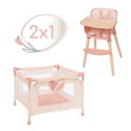 Set 2 in 1 pentru Papusi DeCuevas Tulipe Tarc de Joaca Scaun de Masa Lemn si Textil Roz