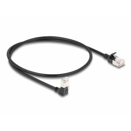 Cablu De Retea Delock RJ45 Cat.6A S/FTP Slim Unghi 90 Grade Jos/drept 0.25m Negru