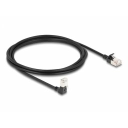 Cablu De Retea Delock RJ45 Cat.6A S/FTP Slim Unghi 90 Grade Jos/drept 2m Negru