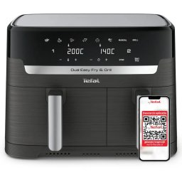 Friteuza cu Aer Cald Dubla Tefal Dual Easy Fry & Grill EY905B10 Capacitate 8.3L 8 Programe Automate 2700W Negru/Argintiu