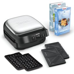 Sandwich Maker Tefal Snack Collection Precision SW872BF0 Invelis Antiaderent 2 Seturi de Placi Detasabile Termostat Reglabil 700W Argintiu/Negru