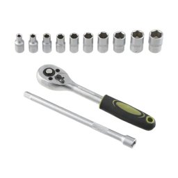 Set 12 Piese Heinner Cheie cu Clichet Reversibila 1/4'inch Capete Chei Tubulare Argintiu