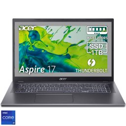 Laptop Acer Aspire 17 Intel Core i9-13900H 5.4 GHz 17.3inch FHD IPS 16GB LPDDR5 1TB SSD Intel Iris Xe Graphics No OS Steel Gray