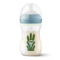 Set Biberon + Suzeta Philips-Avent SCD838/17 Biberon 260 ML Cu Inel Fosforescent Suzeta 0-6 Luni Cu Buton Fosforecent