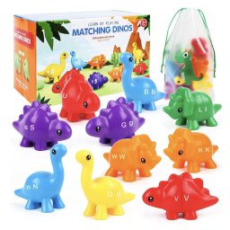 Joc educativ de asociere Alfabetul Dinozaurilor, 13 dinozauri din 26 piese cu litere mari si mici