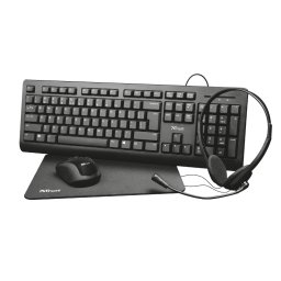 Tastatura TR-24260,Tastatura, USB, Negru + Mouse Optic, USB Wireless, Negru + Casti cu microfon, USB, Black + Mouse Pad, Negru