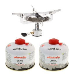 Set arzator camping Fox Outdoor cu 2 butelii gaz 230 g pentru drumetii