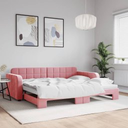 Pat de zi extensibil roz din catifea, 90x200 cm, pentru living sau dormitor