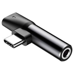 Adaptor Baseus Type-C la port Type-C si port Jack 3.5mm Negru