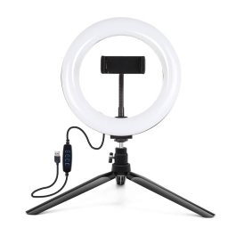 Accesoriu Camera Video Actiune PULUZ cu trepied si suport pentru telefon, 24-26 Lumeni, 96 Leduri, Reglare lumina, 20 cm, Negru