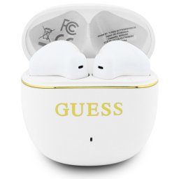 Handsfree Bluetooth Guess Glossy Gold Line Classic, TWS, Alb