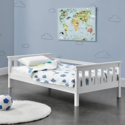 Pat copii Nuuk 70x140 cm alb, din lemn de pin, cu somiera inclusa