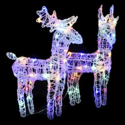 Reni de Craciun, 2 buc., multicolor, 80 LED-uri, acril GartenMobel Dekor