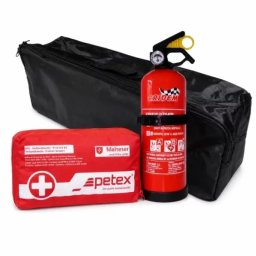 Set prim ajutor auto Cridem cu trusa sanitara, stingator 1 kg si geanta