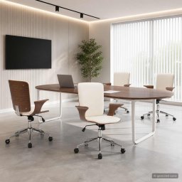 Set 4 scaune de birou rotative cu tetiera, piele artificiala alb si gri