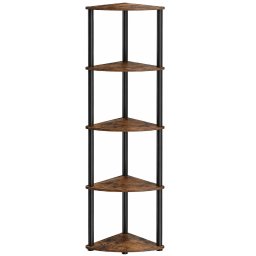 Etajera de colt SONGMICS cu 5 rafturi, cadru metalic, maro rustic, 139 cm