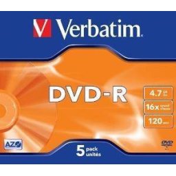 Mediu optic Verbatim DVD-R 4.7GB 16x jewel case argintiu mat 5 bucati