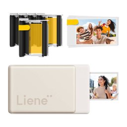 Imprimanta Foto Portabila Liene Pearl N200 Pro Format 2x3Inch Bluetooth + Hartie Foto Autoadeziva 50 Bucati + 5 Cartuse Cerneala Auriu