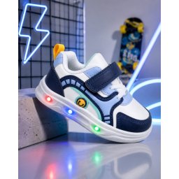 Pantofi sport cu luminite, Model Sporty Style, Piele ecologica, Baieti, Multicolor