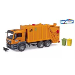 Mașină de gunoi cu încărcare din spate Bruder MAN TGS, 2 pubele, lungime 64 cm