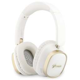 Căști Wireless Over-Ear Guess Rectangle Metal Script, ENC (reducere zgomot microfon), Autonomie 26 ore – Alb