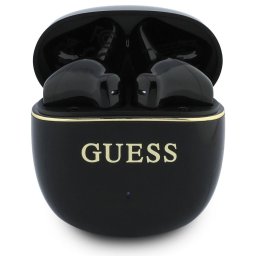 Căști Wireless Half In-Ear Guess Glossy Line Classic, Comenzi tactile, Autonomie 20 ore (cu carcasă de încărcare) – Negru