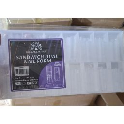 Tipsuri reutilizabile tip sandwich pentru extensia unghiilor Global Fashion „Long Square”, 15 mărimi, 240 de bucăți, formă pătrată