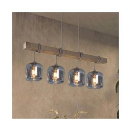 BRILAGI - Lustră suspendată pe cablu WOOD GLASS 4xE27/60W/230V pin/gri/gri fumuriu