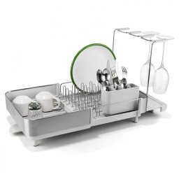 Uscator de vase Joseph Joseph Extend Steel Plus 6500041, Pana la 16 piese, Extensibil, Sine pentru pahare, Scurgere, Demontabil, Otel inoxidabil, Alb