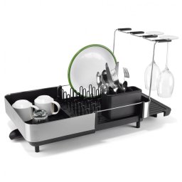 Uscator de vase Joseph Joseph Extend Steel Plus 6500040, Pana la 16 piese, Extensibil, Sine pentru pahare, Scurgere, Demontabil, Otel inoxidabil, Negru