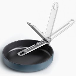 Tigaie adâncă Joseph Joseph Space 45041, 24 cm, mâner pliabil, acoperire ceramică, se poate folosi la cuptor până la 232 °C, compatibilă cu plitele cu inducție, albastră