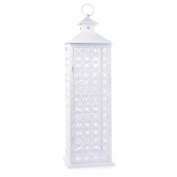 Felinar metal alb, sticla, 25 x 25 x 82 H