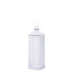Felinar metal alb, sticla, 18 x 18 x 55 H