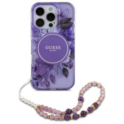 Original Case GUESS IML Flowers with Pearl Strap Magsafe GUHMP16LHFWBRCESU for Iphone 16 Pro purple