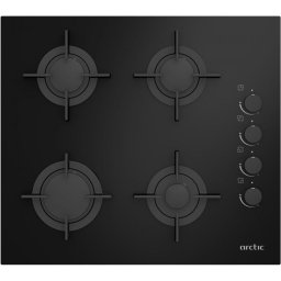 Plita pe Gaz Arctic ARSGN64125S | 4 Arzatoare, 60cm, Sticla, Negru, 59x52.5x4.6cm