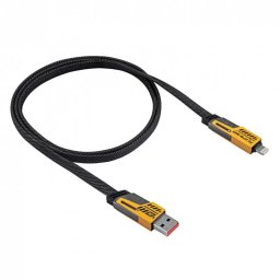 Cablu 4-in-1 AKYGA AK-USB-57 USB-A + USB Type C la USB Type C + Lightning 65W Brodat 1m Negru
