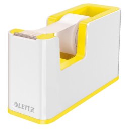 Accesorii birotica Dispenser banda adeziva LEITZ WOW, PS, banda inclusa, culori duale, alb-galben
