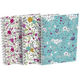 Caiet cu spirala A6, OXFORD Floral, 100 file, coperta carton - mate