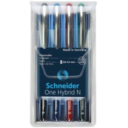 Roller cu cerneala SCHNEIDER One Hybrid N, needle point 0.5mm, 4 culori/set - (N,R,A,V)