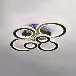 Lustra LED RGB 238W cu telecomanda si cristale, 6 cercuri, neagra, dimabila