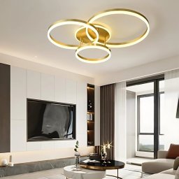 Lustra LED RIGA LILITH 68W cu telecomanda, 3 cercuri, dimabila, auriu lucios