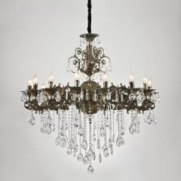 Candelabru Christopher cu cristale, 16x E14, finisaj bronz antichizat, 98 cm