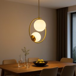 Lustra LOFT Atelier cu 2x E27, alb-auriu, metal si glob din sticla, înaltime reglabila