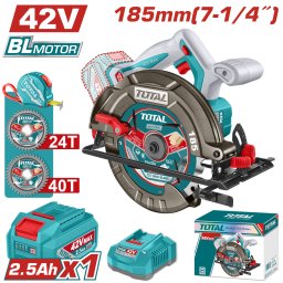 Fierastrau circular TOTAL 185 mm, 42V, cu acumulator si incarcator