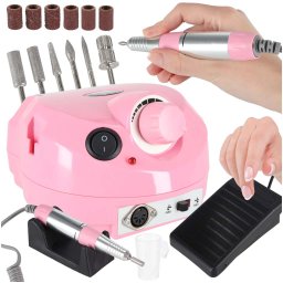 Freza electrica pentru unghii roz, 35000 RPM, 6 capete, manichiura si pedichiura