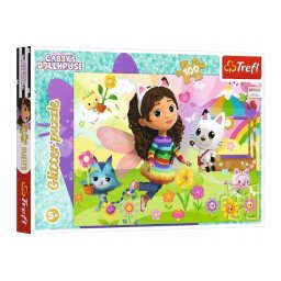 Puzzle 100 piese cu sclipici Gabi, casa de păpuși a lui Gabby