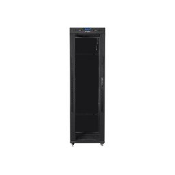 Installation cabinet rack 19 42u 600x600 black, black glass door lcd (Flat pack)
