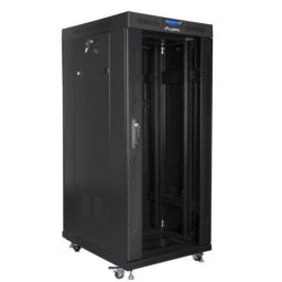 19 inch installation cabinet, standing, 27u 800x1000 black, lcd glass door (flat pack)