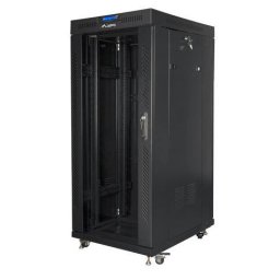 Standing rack cabinet 19 inches 27U 800x1200 black LCD glass door FLAT PACK